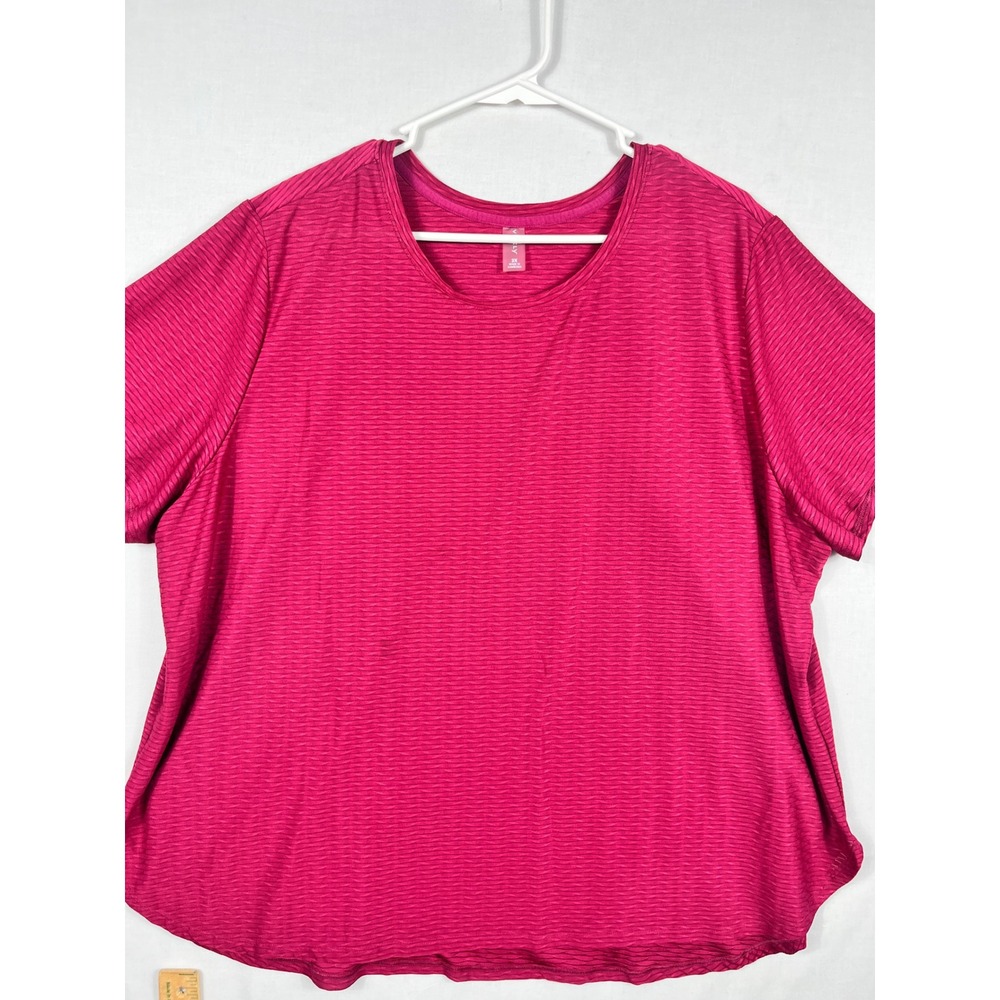 Vively Short Sleeve Textured Activewear Top Womens 3X Pink Crew Neck Shirt